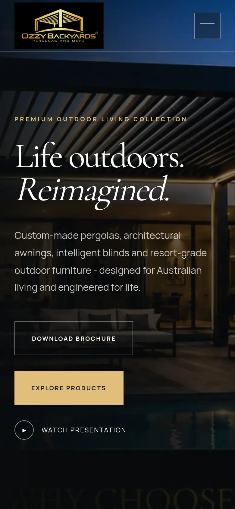 Ozzy Backyards homepage on a phone
