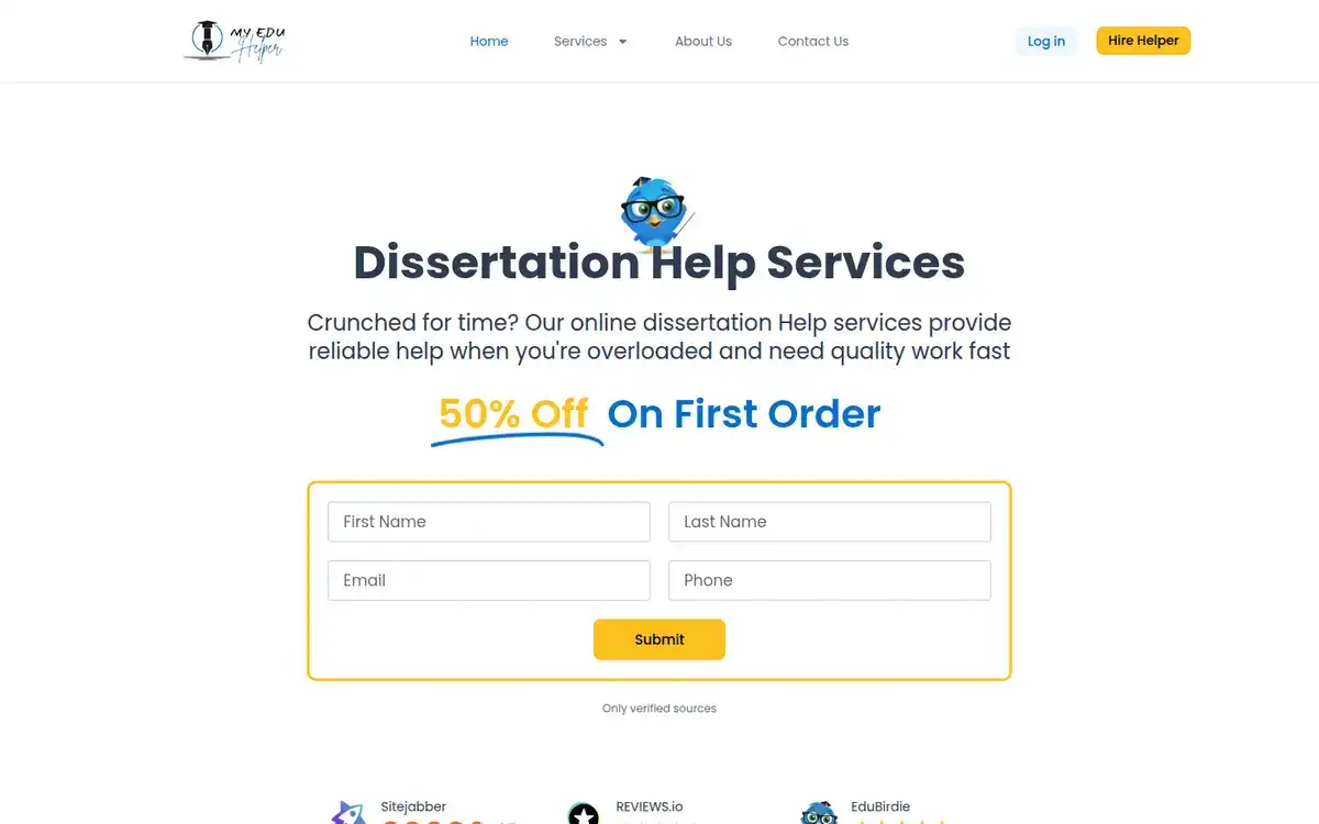 My Edu Helper homepage, a lead-gen site