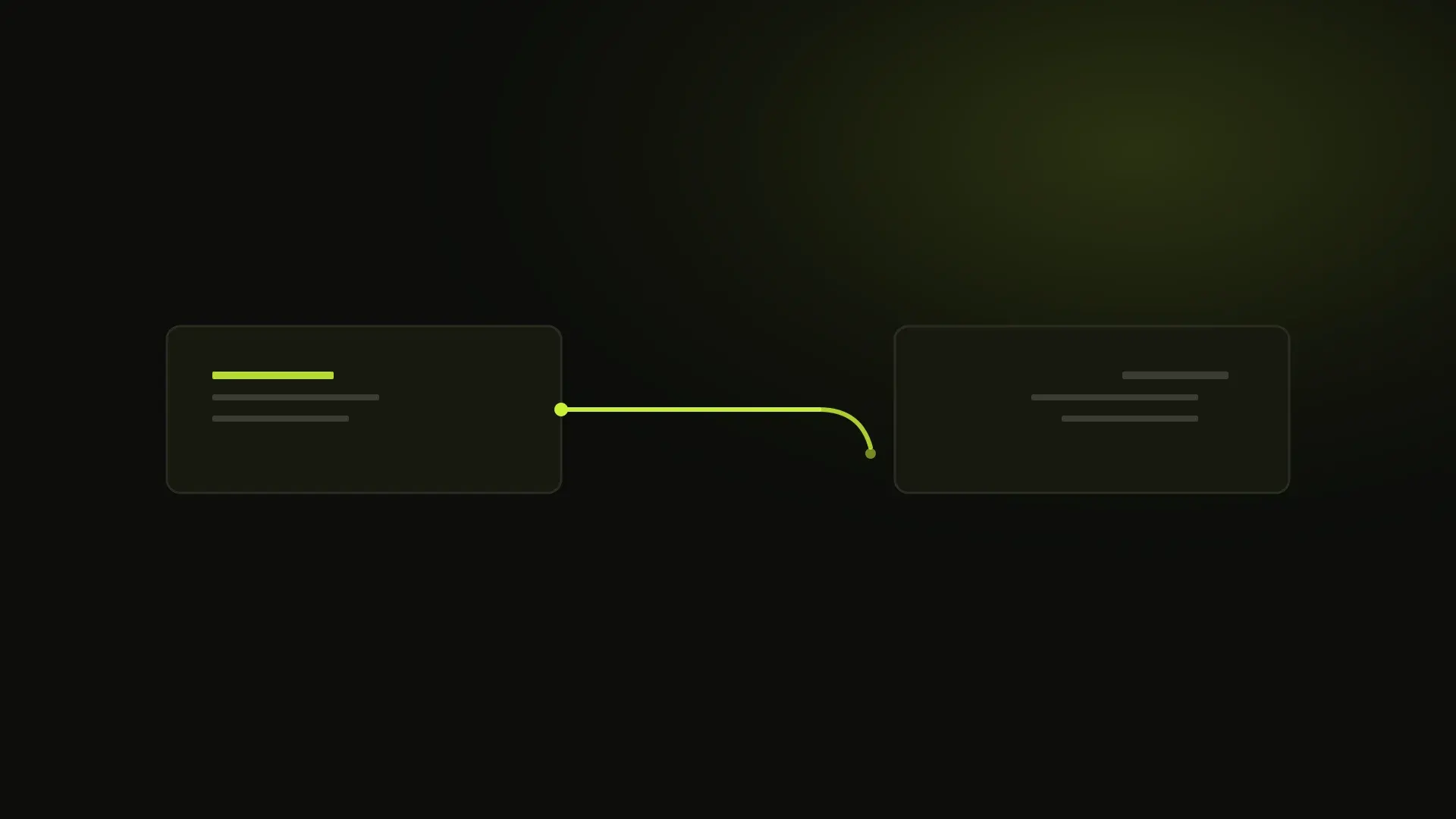 Two dark desks on opposite sides of a gap, a lime cable reaching across and falling short of the far edge.