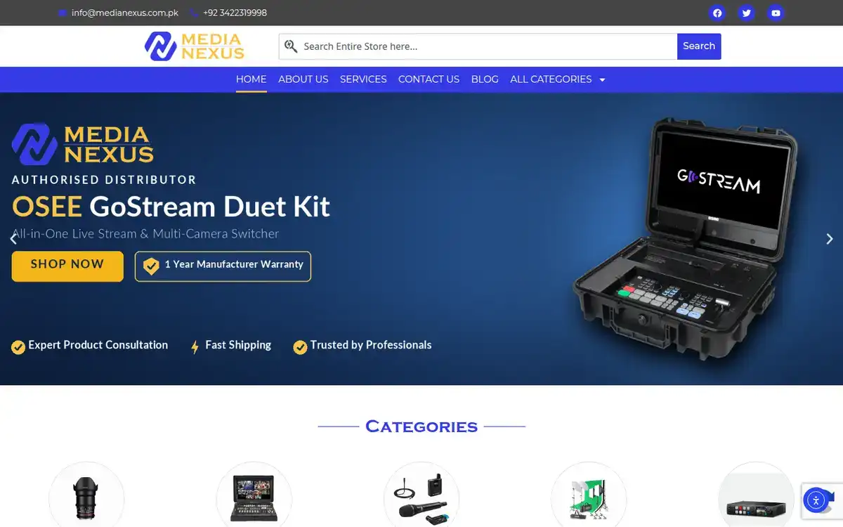 Media Nexus shop homepage at medianexus.com.pk