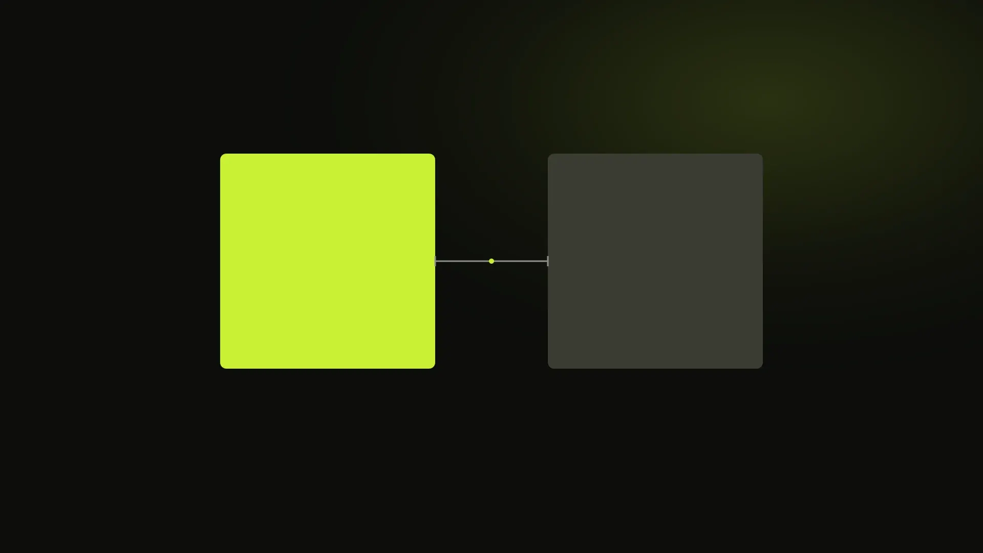 A lime square next to a dim grey one on a dark field, a thin measuring line between them.