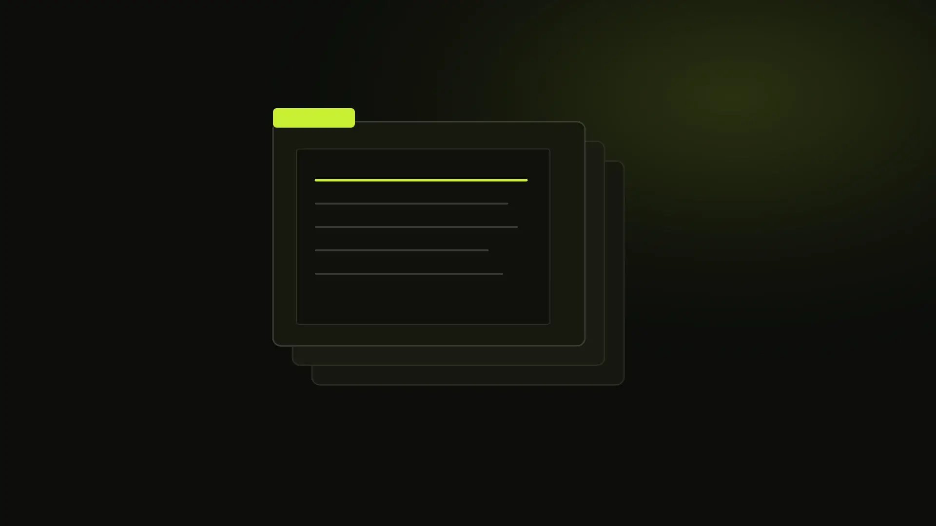 A dark folder with one lime tab standing among unlit folders, a ruled sheet just visible inside.