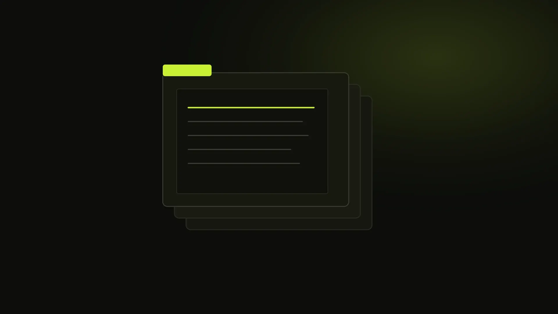 A dark folder with one lime tab standing among unlit folders, a ruled sheet just visible inside.